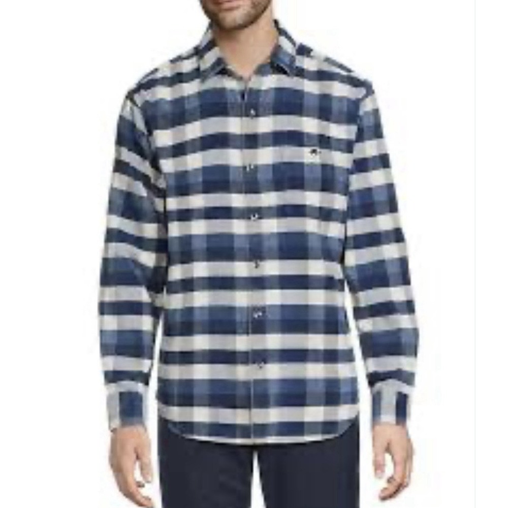 Tommy Bahama Coastline Cord Shirt Mens 2XL Plaid Corduroy Button Up White Blue